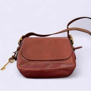 Elegant Red/Brown Leather Shoulder Bag